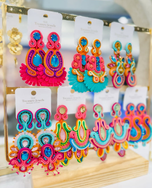 Colorful Handmade Bead and Fabric Earrings