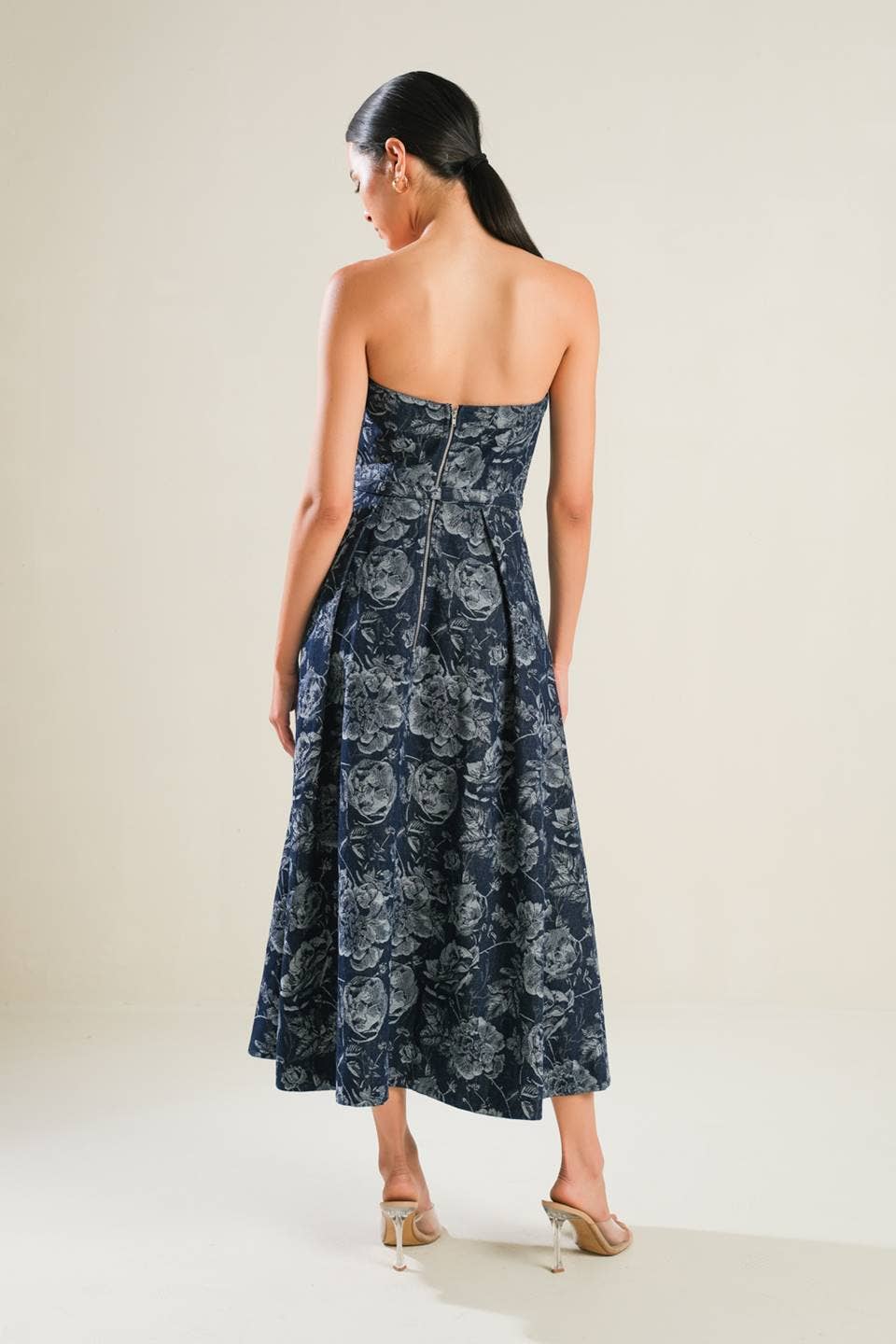 Jacquard Woven Denim Midi Dress