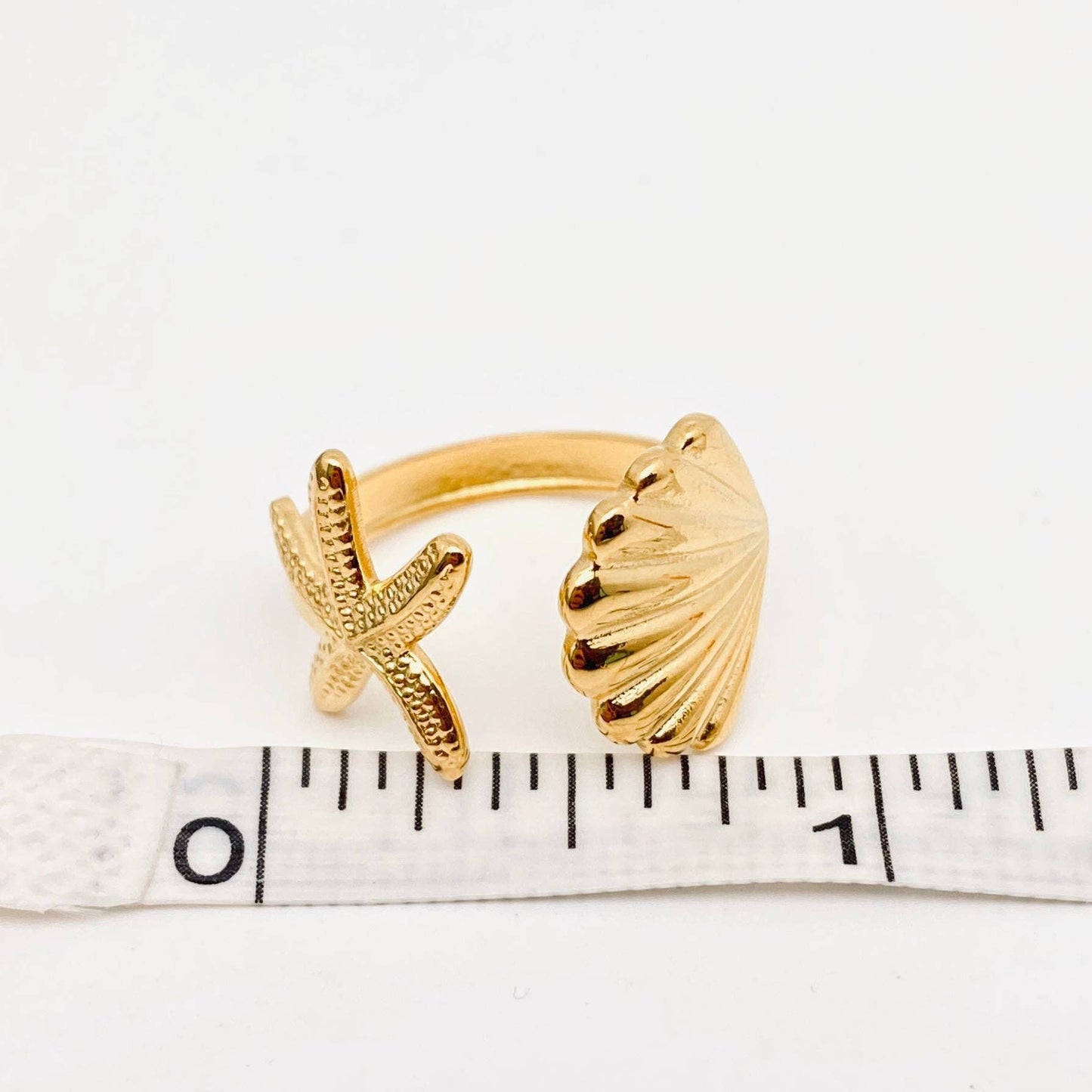 Starfish & Shell Ring - Gold Plated