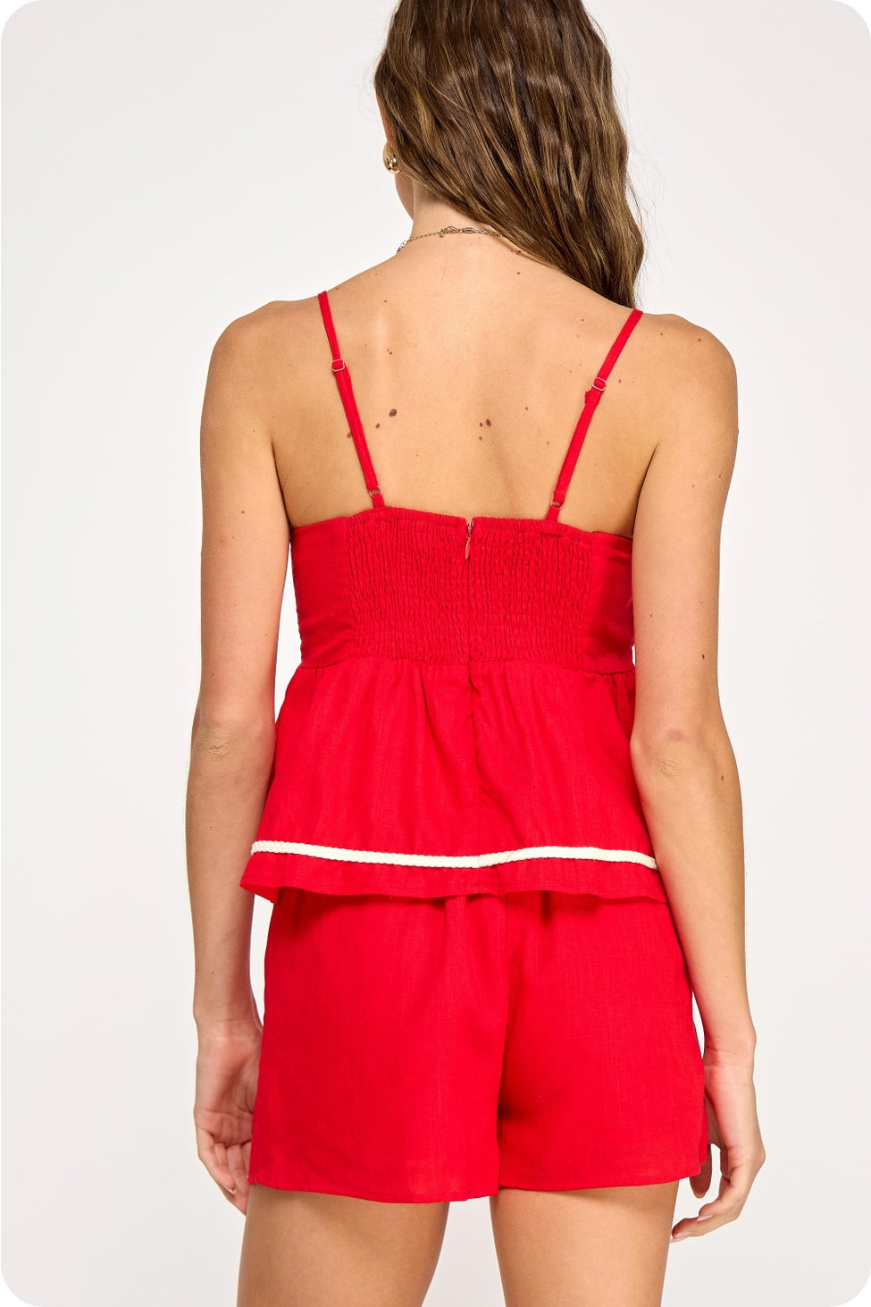 Linen Cami Top With Braided Trim Detail