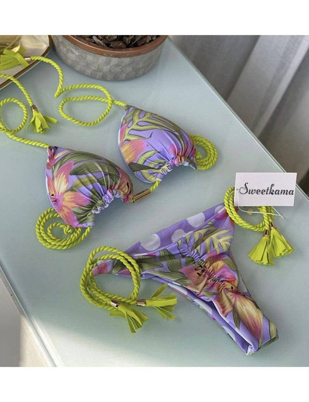 String Tie Floral Swimsuit