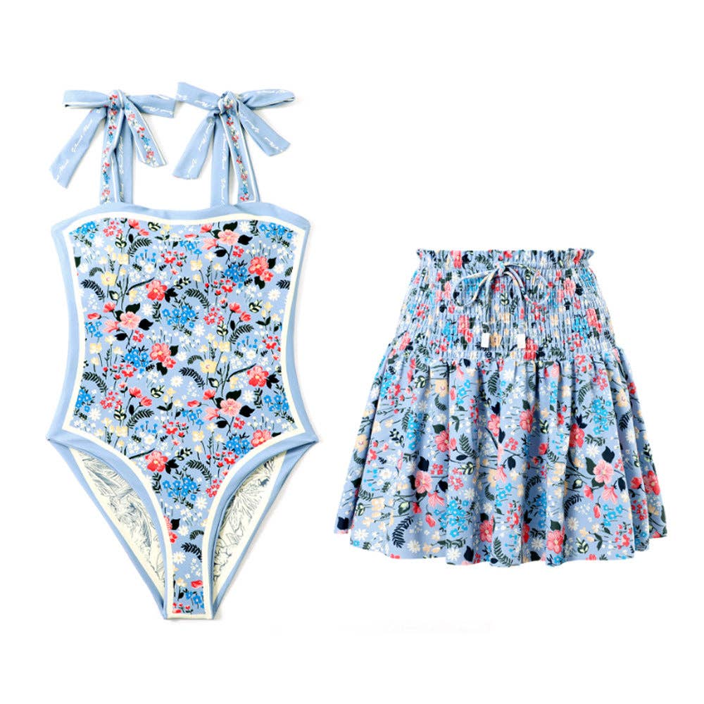 Floral Reversible Swimsuit with Skirt