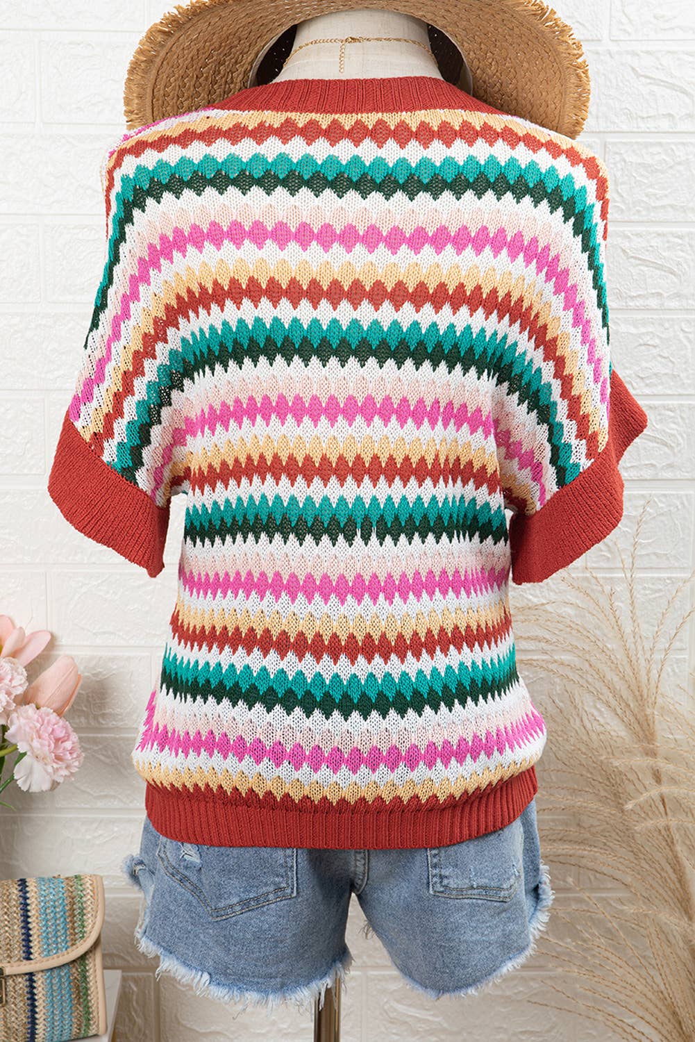 Ruffle Sleeve Colorful Striped Sweater