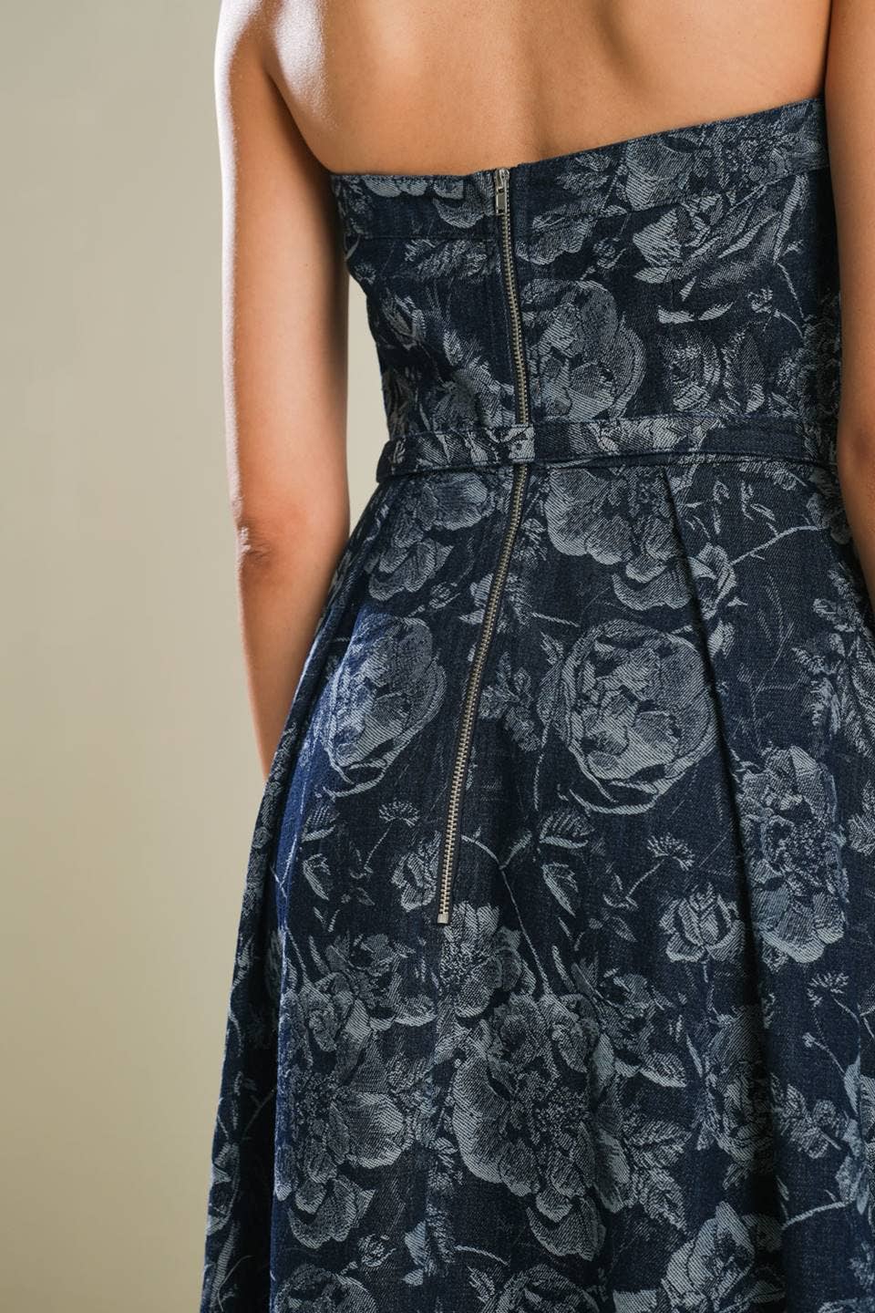 Jacquard Woven Denim Midi Dress