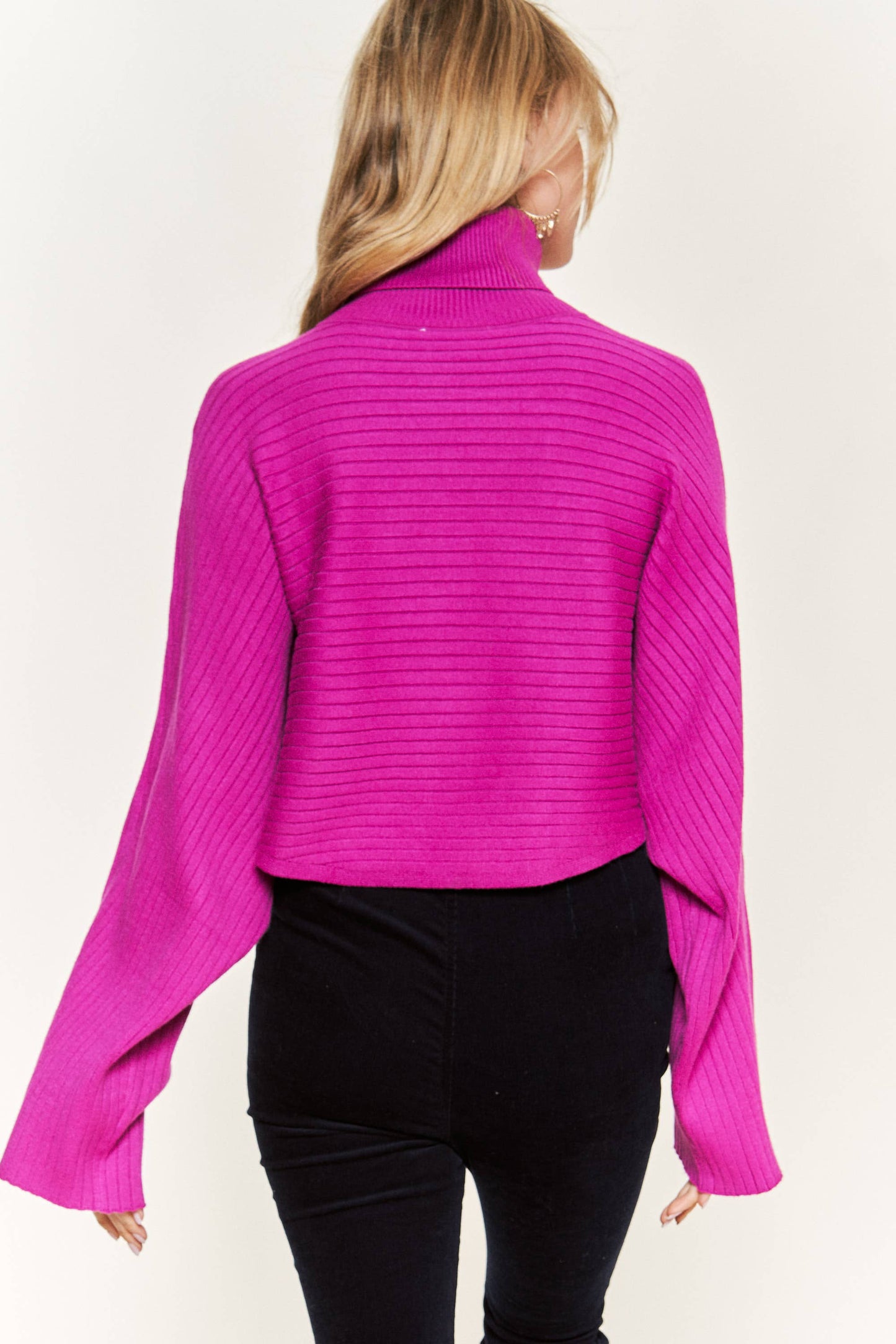 Pink Cropped Turtle Neck Sweater