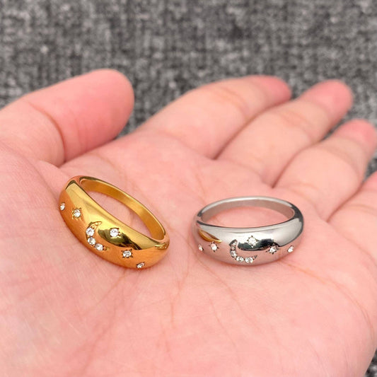 Steel Star and Moon Ring - Gold Plated