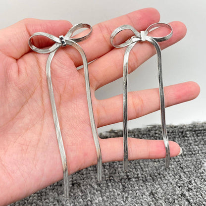 Chain Fringe Bow Gold Plated Earrings