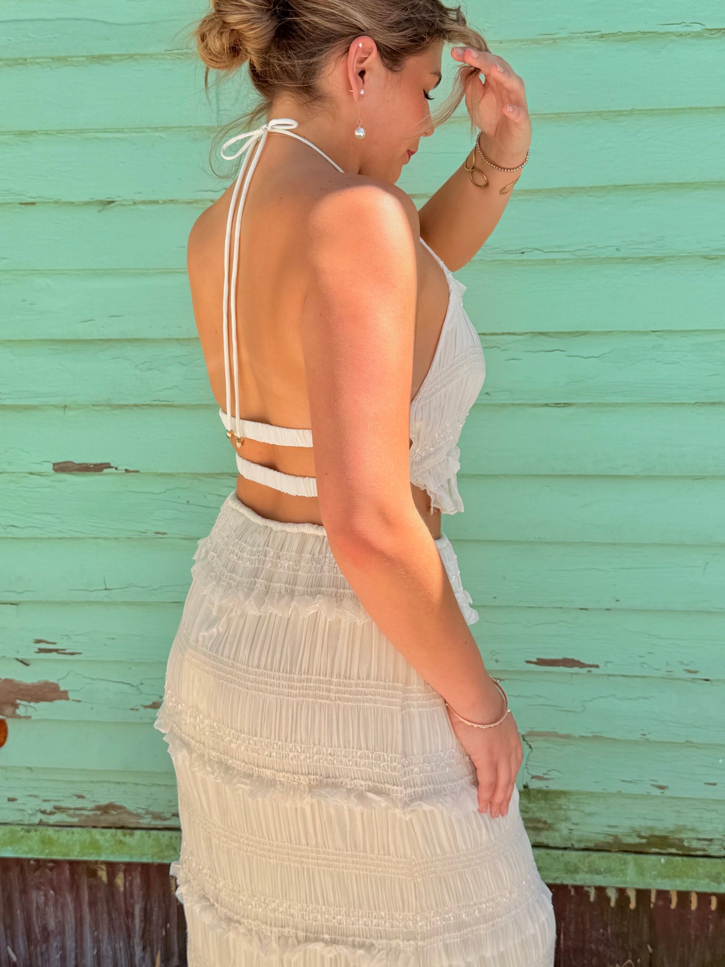 Crème Rouched Maxi Skirt