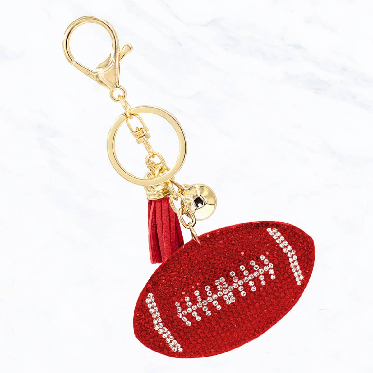 Rhinestone Football with Tassel Keychain