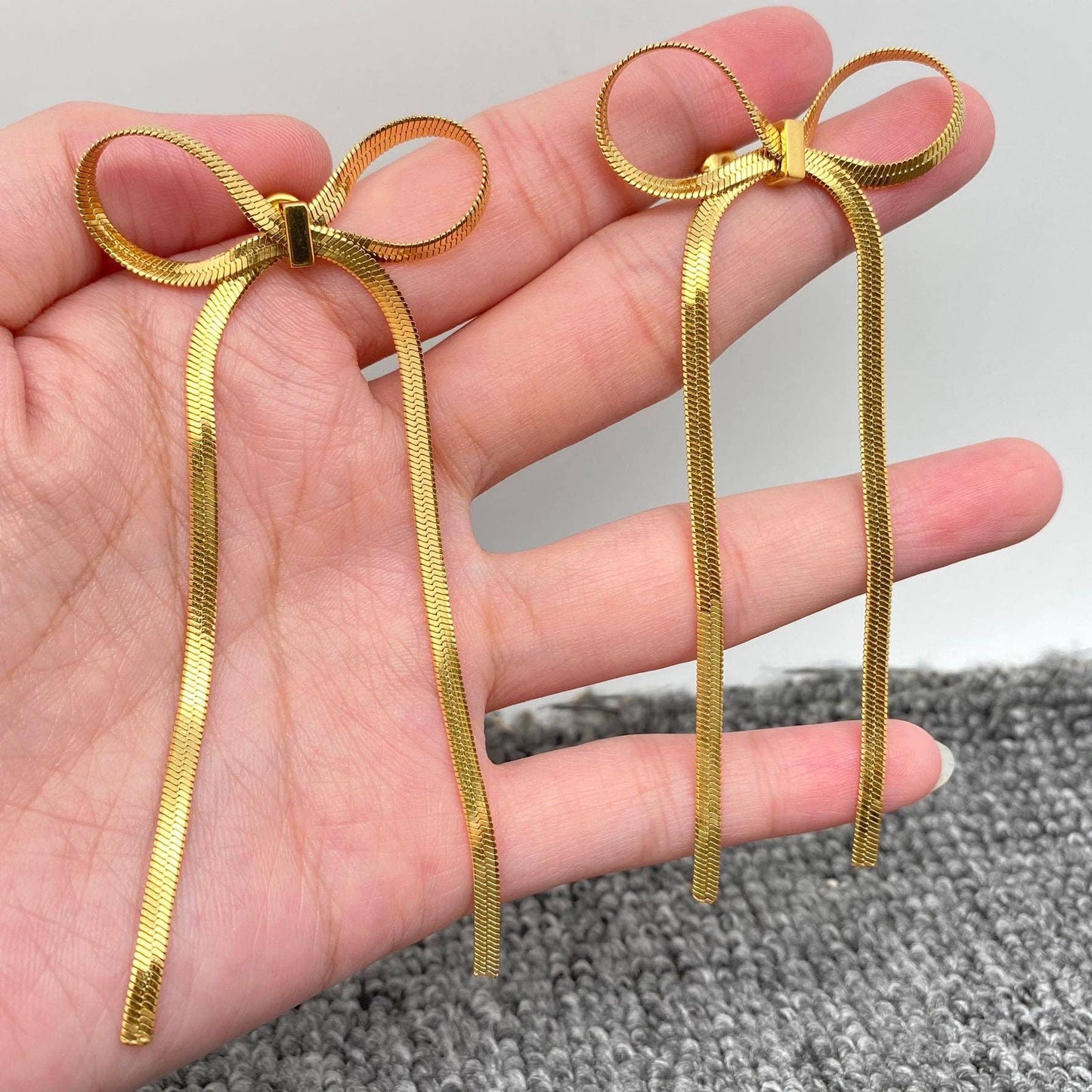 Chain Fringe Bow Gold Plated Earrings