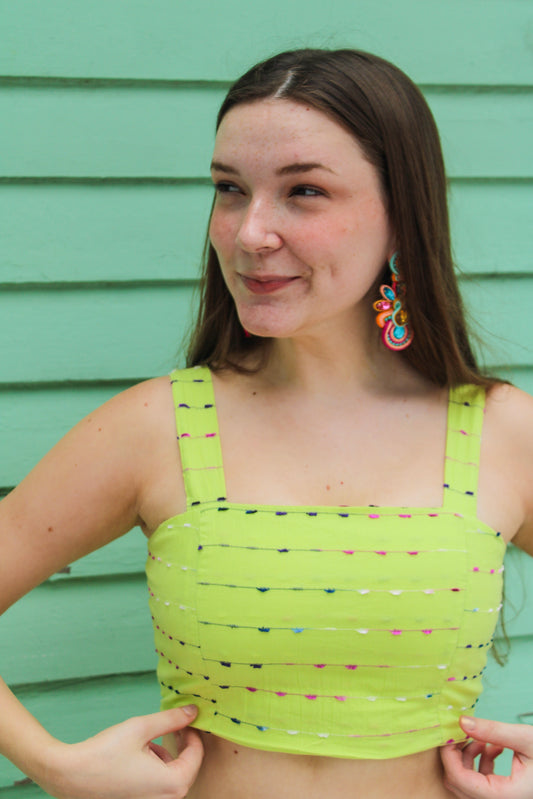Green Colorful Crop Top
