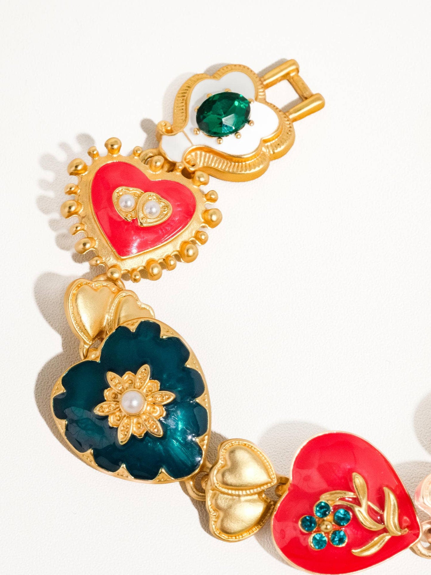 18K Gold Boho Baroque Heart Colorful Charm Bracelet