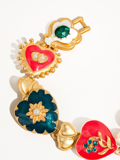 18K Gold Boho Baroque Heart Colorful Charm Bracelet