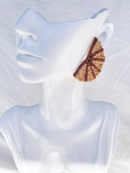 Colorful Raffia Fan Earrings on Gold Back