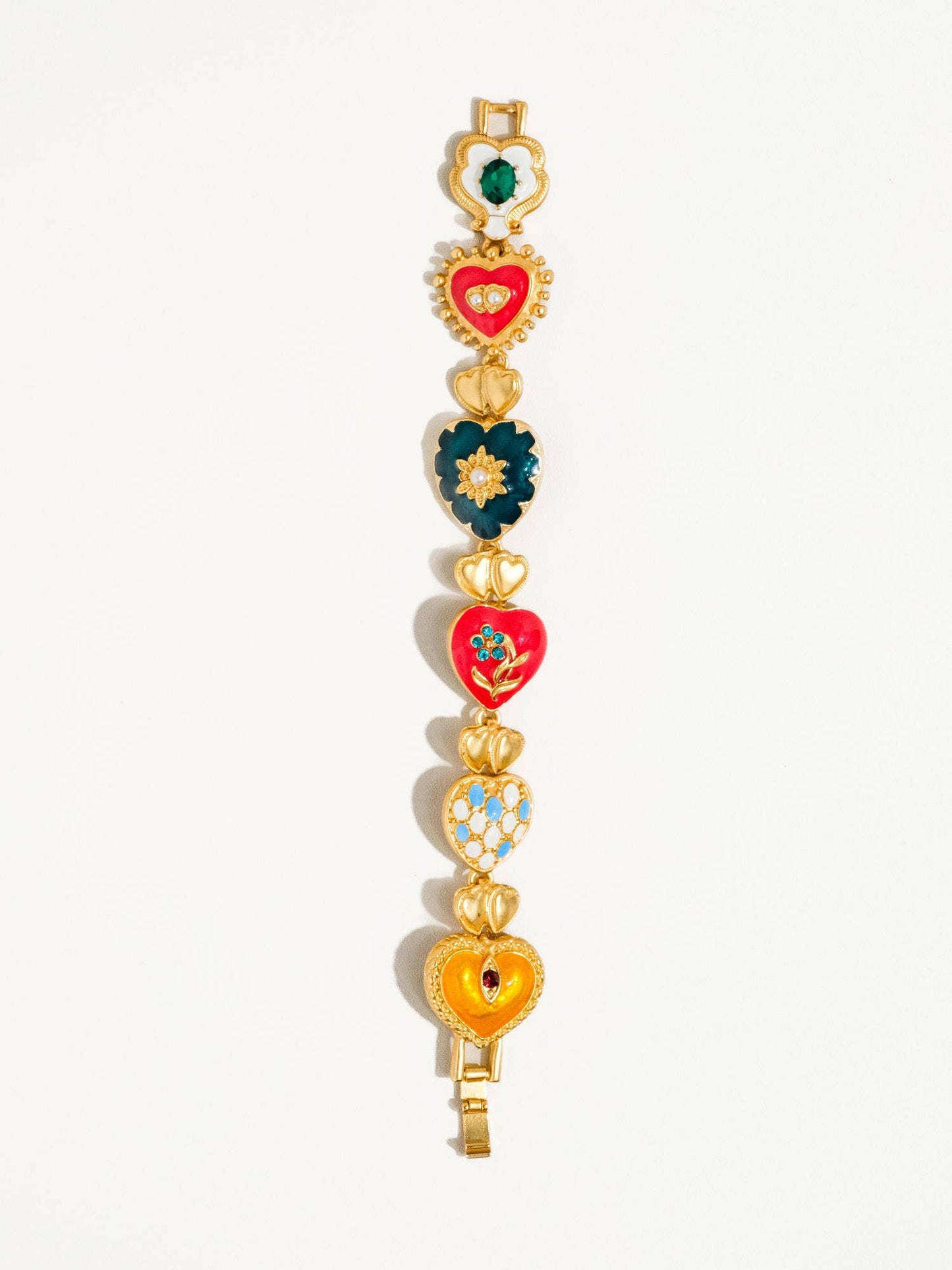 18K Gold Boho Baroque Heart Colorful Charm Bracelet