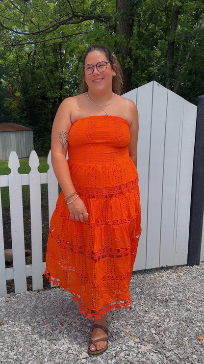 Eyelet Strapless Maxi Dress