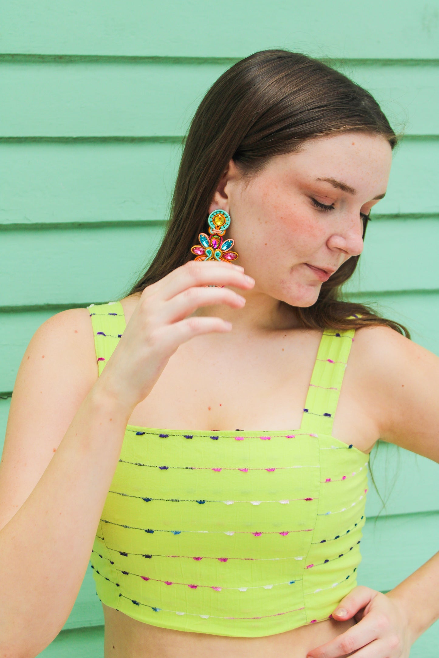 Green Colorful Crop Top