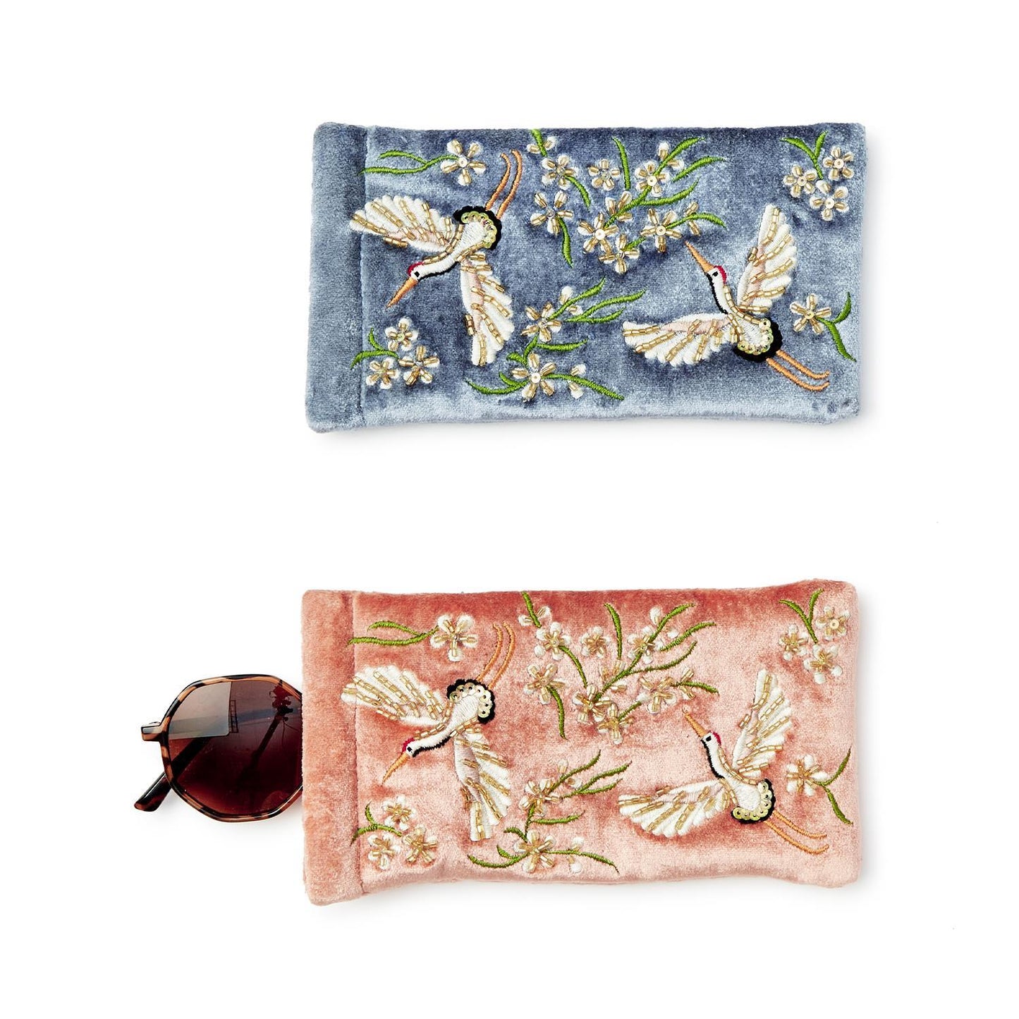 Heron Embroidered & Embellished Glasses Case