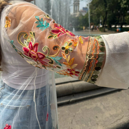 Sheer Flower Embroidered Cover Up