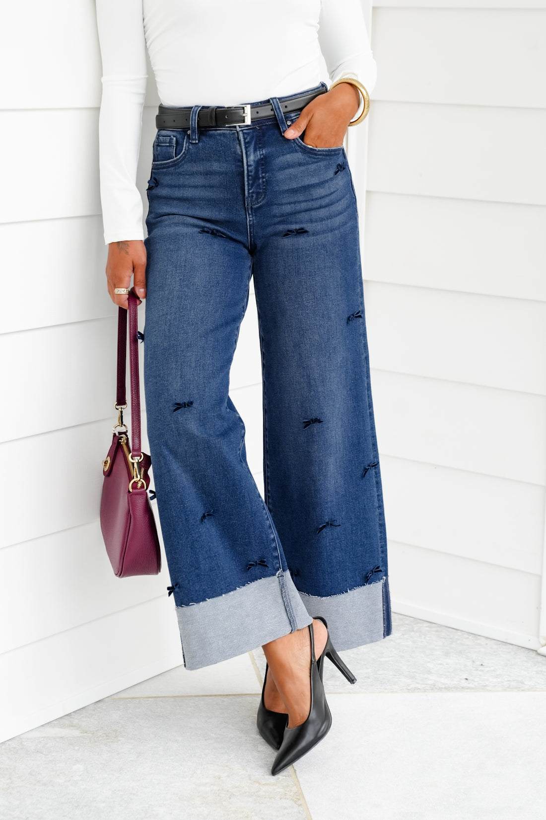 High Rise Cropped Bowed Jeans