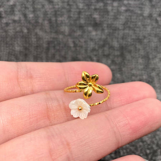 Double Flower Wrap Ring - Gold Plated