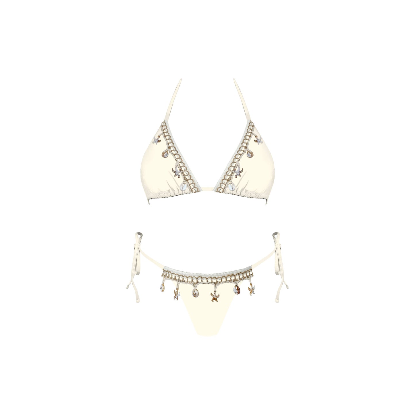 Cream Shell & Starfish Embellished Bikini Set