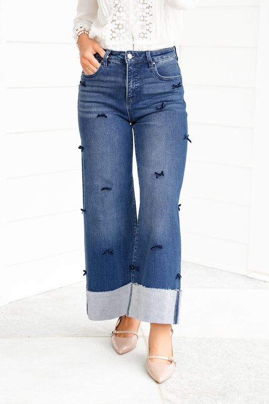 High Rise Cropped Bowed Jeans