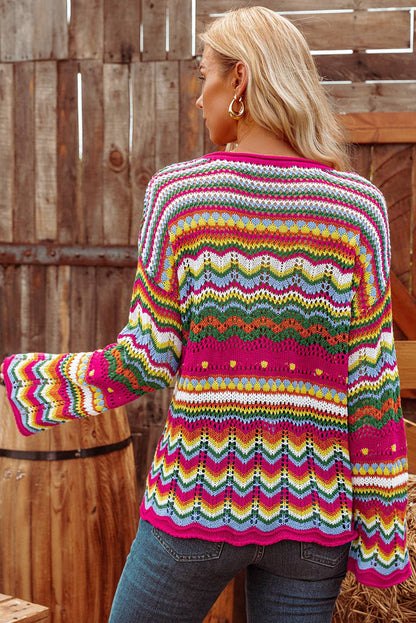 Boho Colorblock Stripe Knit Loose Sweater