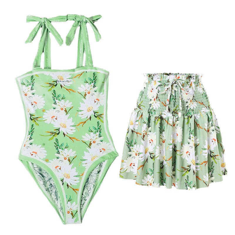 Floral Reversible Swimwear with Skirt