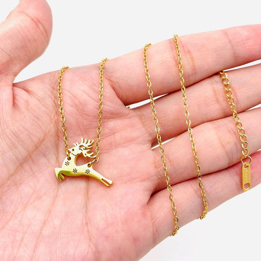 Gold Plated Reindeer Necklace
