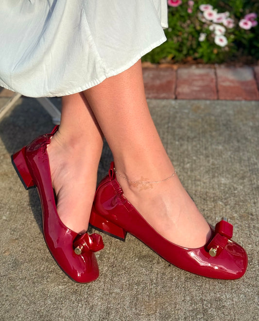 Red Leather Flats with Square Beads
