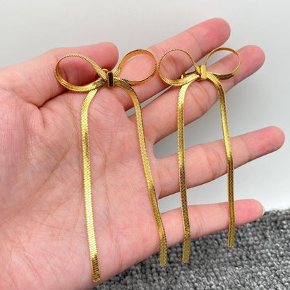 Chain Fringe Bow Gold Plated Earrings