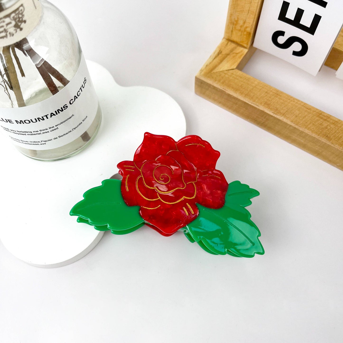 Christmas Red Rose Acetate Hair Claw Clip