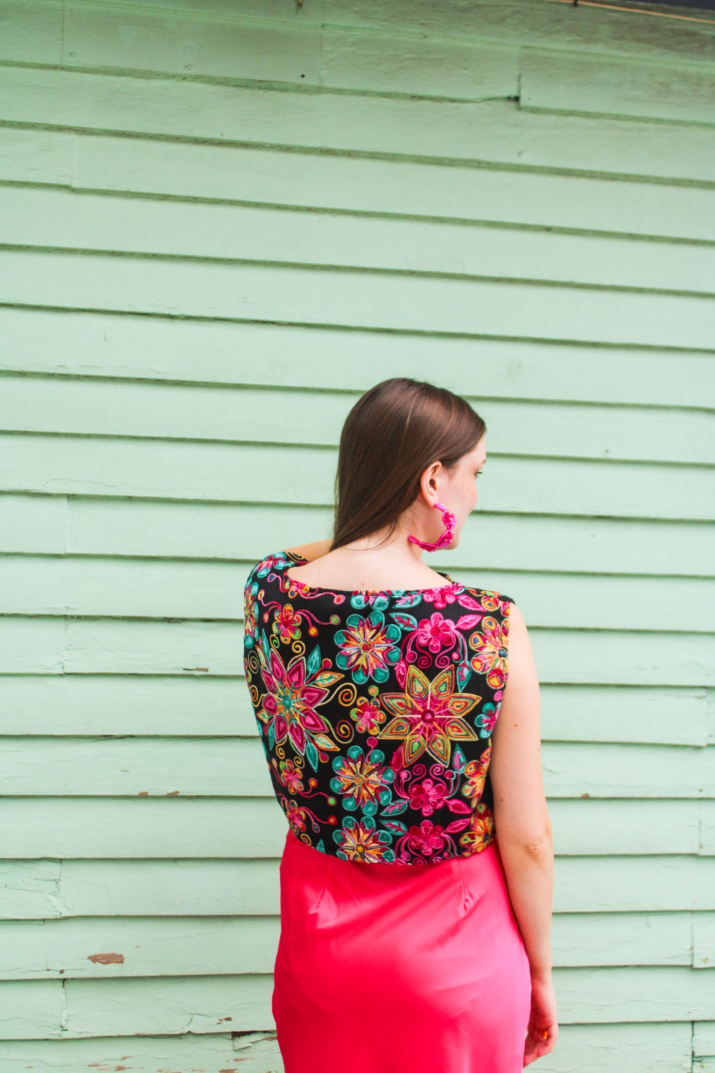 Embroidered Floral Fringe Cropped Blouse