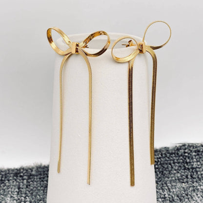 Chain Fringe Bow Gold Plated Earrings