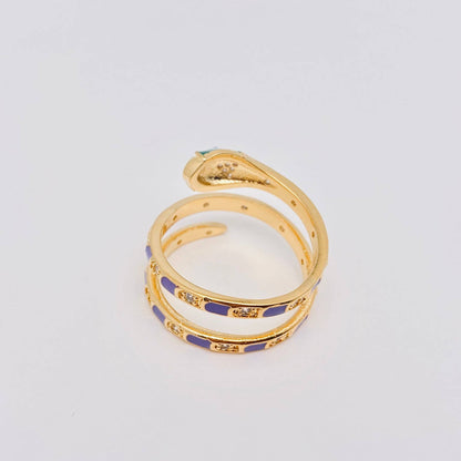 Colored Enamel Snake 14K Gold Plated Adjustable Ring