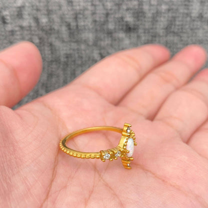 CZ & Opal 18K Gold Plated Ring