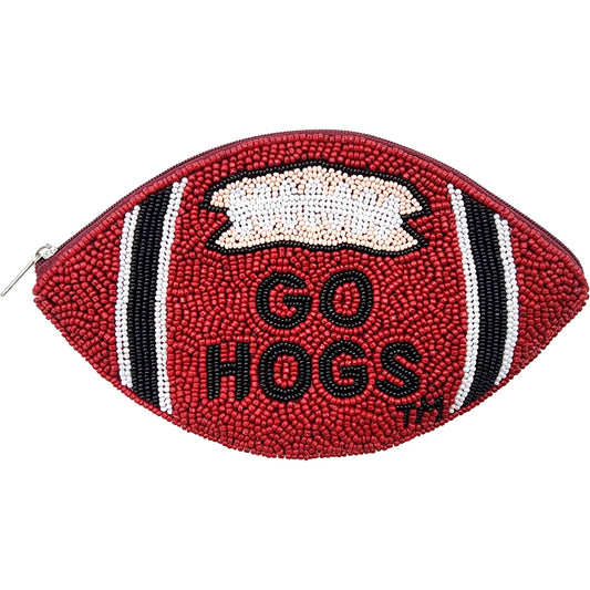 Arkansas Go Hogs Football Beaded Pouch