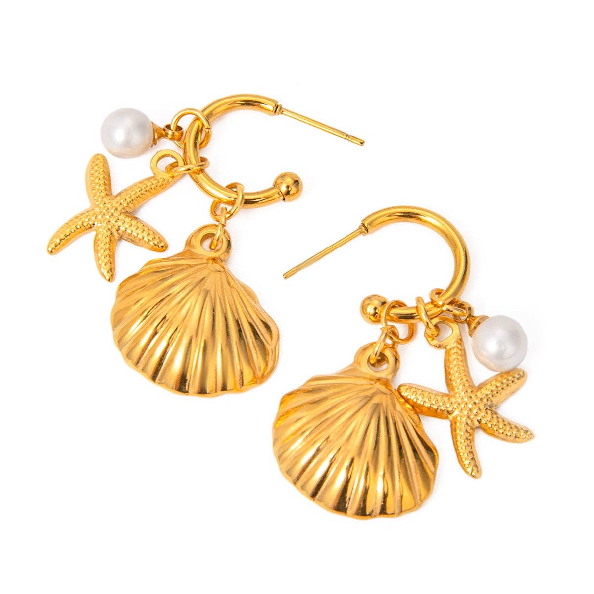Starfish and Shell Drop Earrings