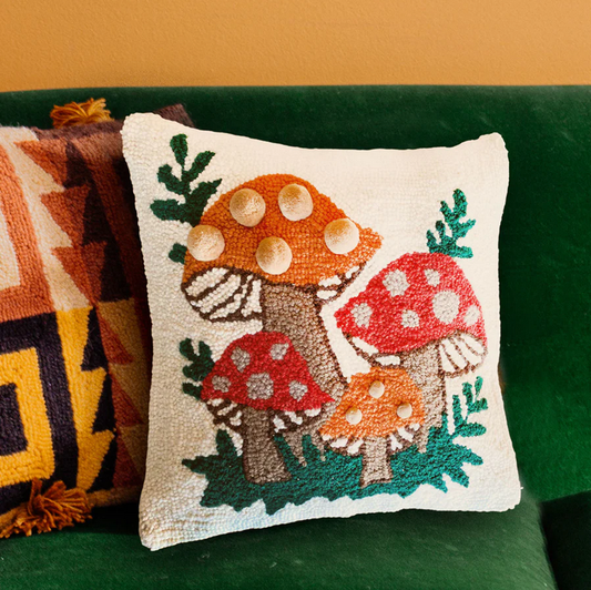 Mushroom Pom Pom Hook Pillow