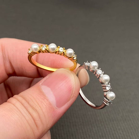Pearl & CZ 18K Gold Plated Stainless Steel Ring