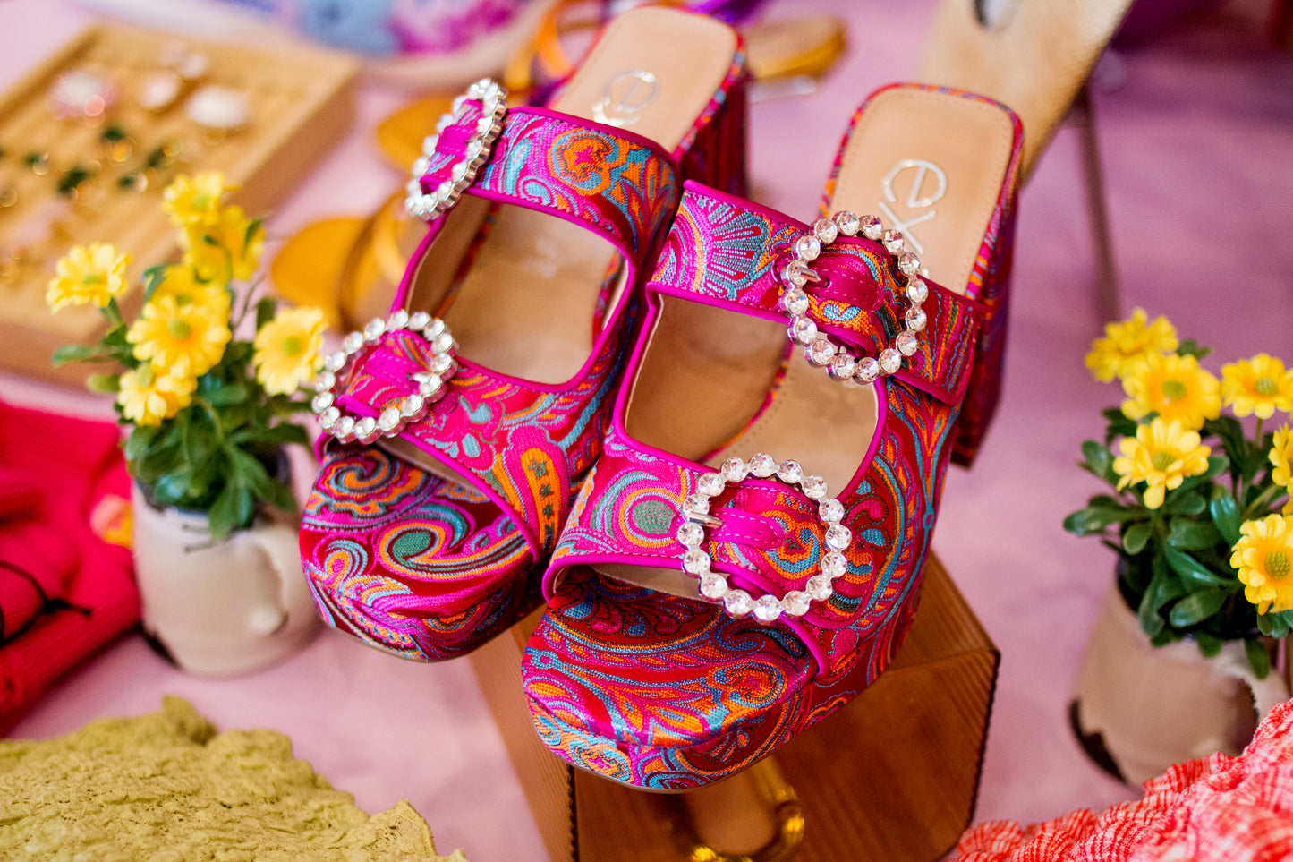 Fuchsia Multi-Color Sandal Heels