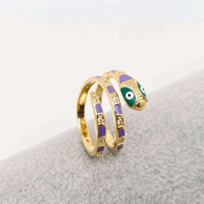 Colored Enamel Snake 14K Gold Plated Adjustable Ring