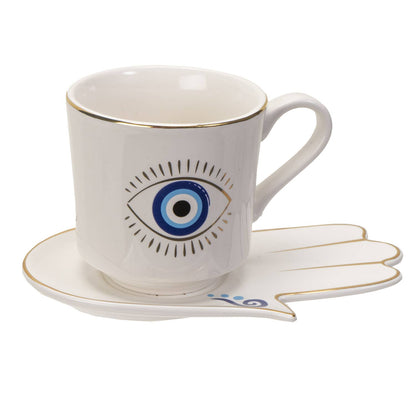 All Seeing Eye Cup and Saucer Set White