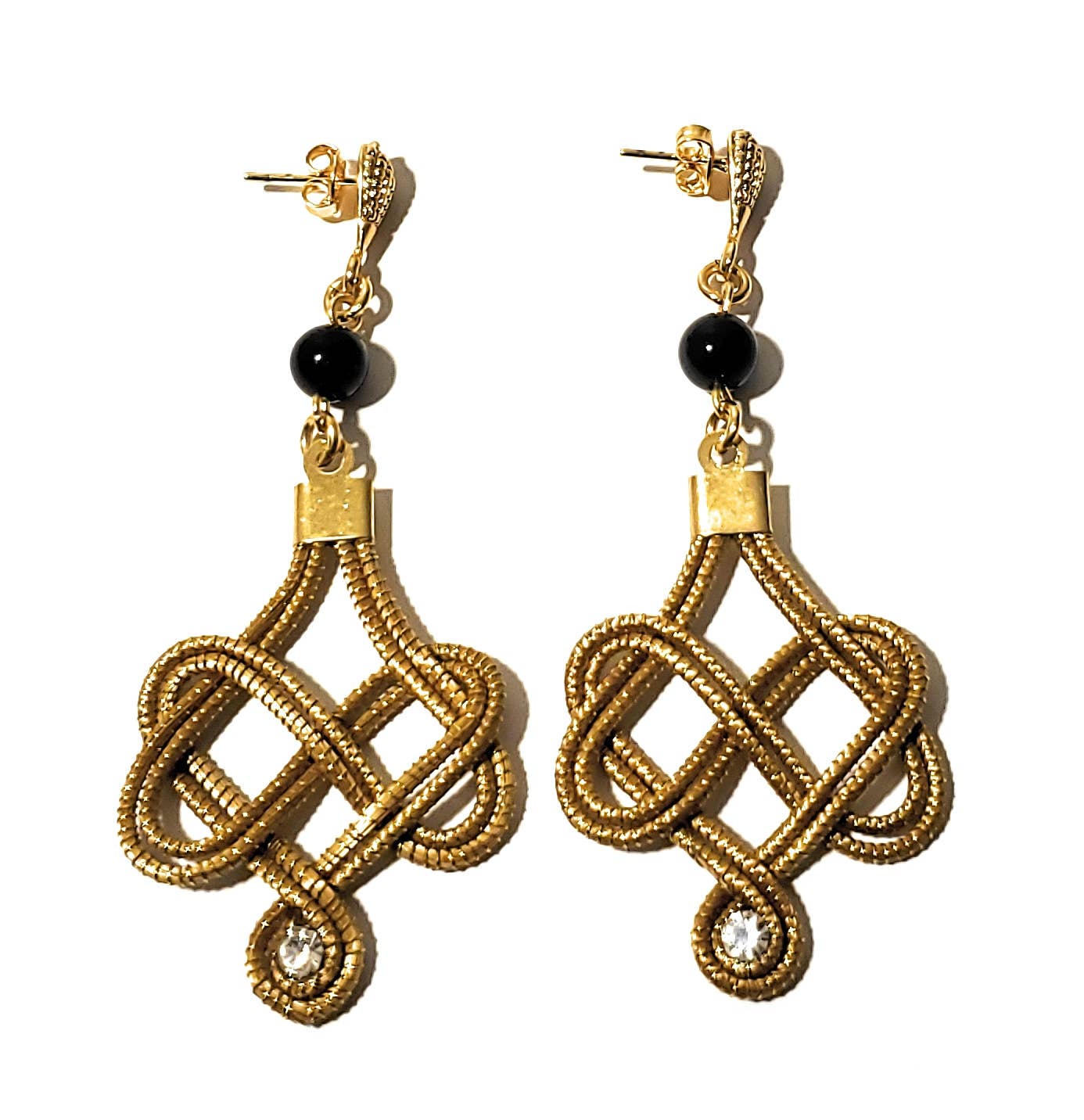 Golden Grass Weaved Earrings with Natural Stones