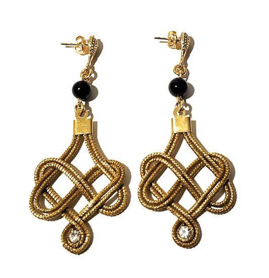 Golden Grass Weaved Earrings with Natural Stones