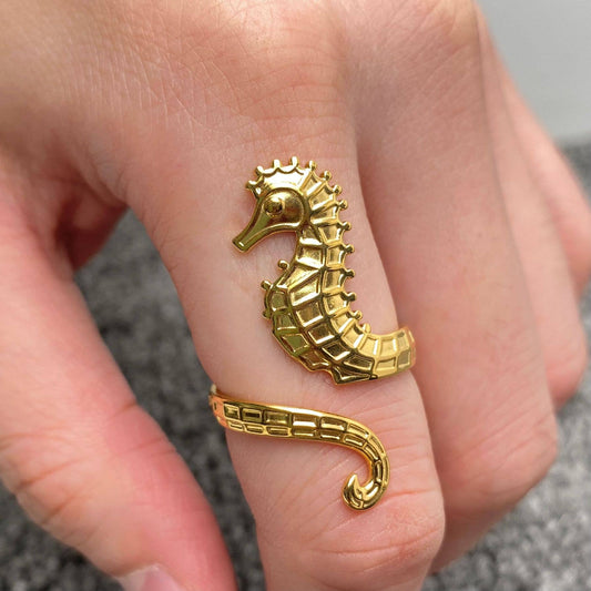 Gold Plated Seahorse Wrap Ring