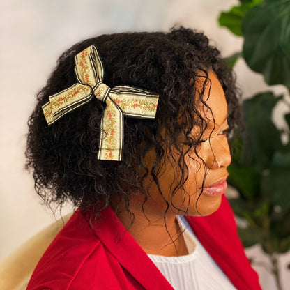 Parisian Embroidered Bow Barrette