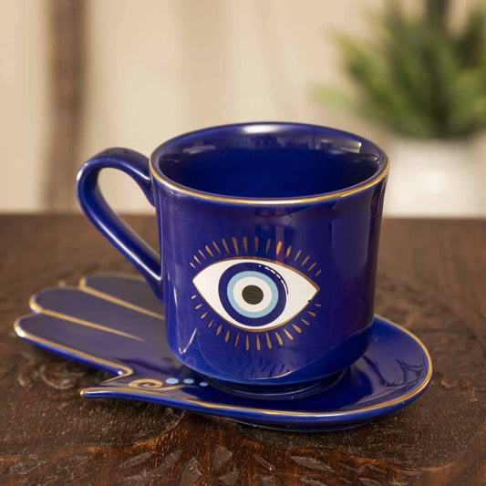 All Seeing Eye Cup and Saucer Set Blue