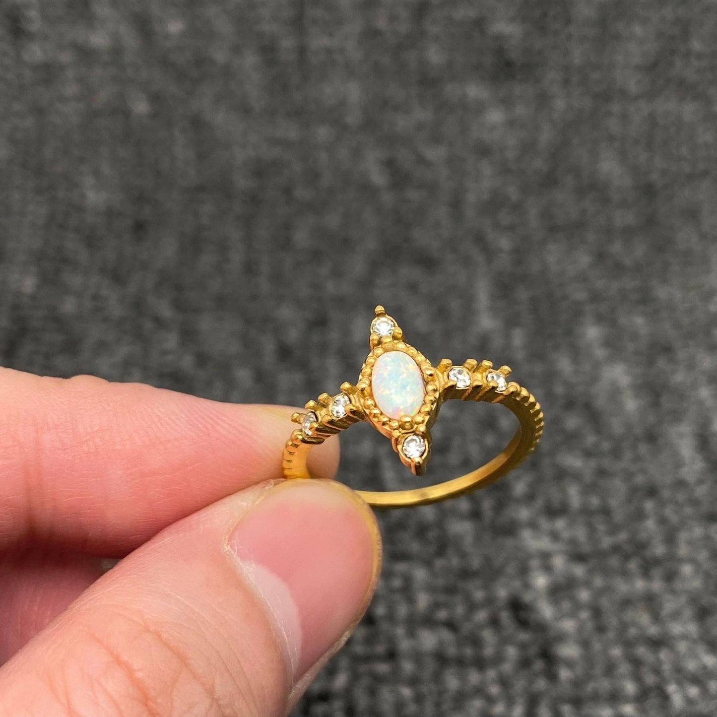 CZ & Opal 18K Gold Plated Ring